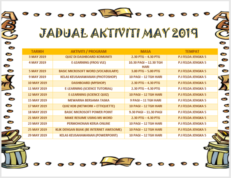 JADUAL AKTIVITI MAY 2019 2